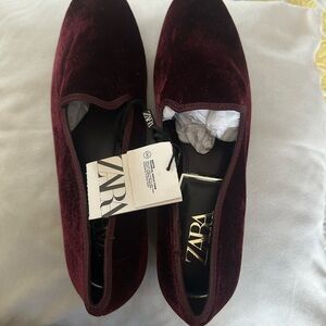 Zara Burgundy Velvet Loafers